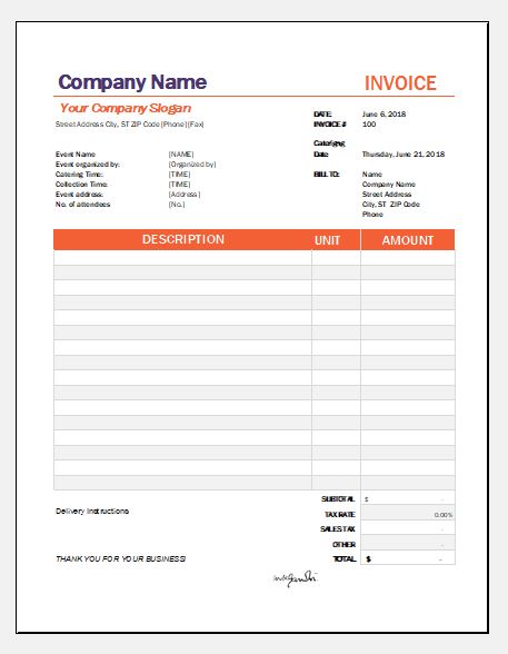 catering service bill/invoice templates for excel  excel