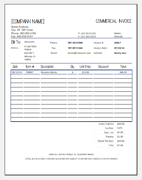 Commercial bill/invoice template