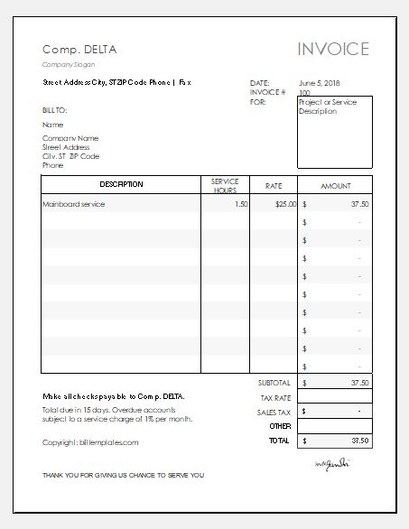 Computer Repair Bill Invoice Templates For MS Excel Excel Templates