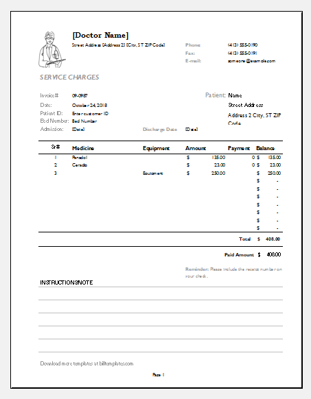 Hospital Bill Format In Excel Free Download