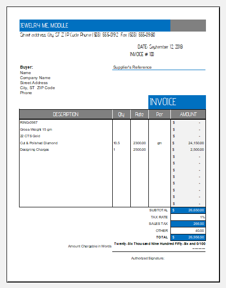 Jewelry Invoice Template