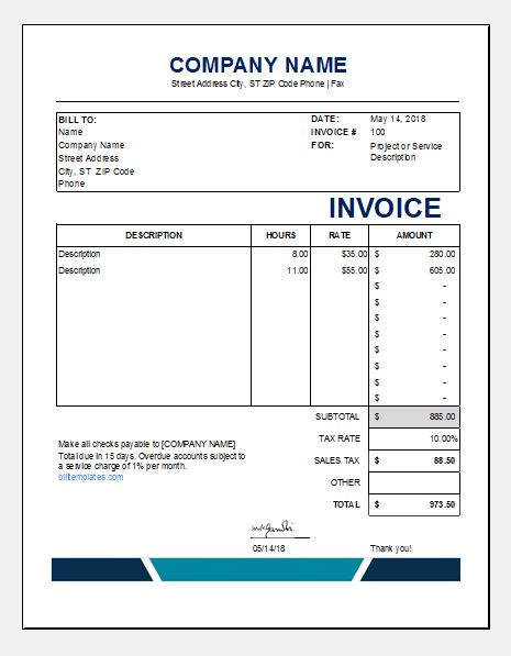 Service Bill/Invoice Templates for MS Excel | Excel Templates