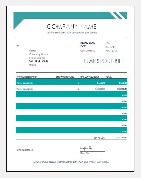 Transport bill template