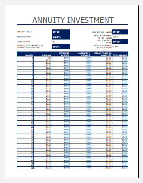 Annuity investment calculator template