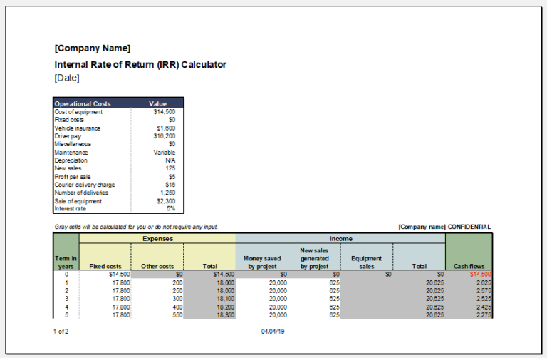 IRR (internal rate of return) Calculator for Excel | Excel Templates