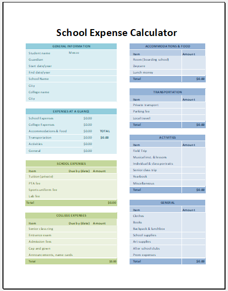School Expense Calculator
