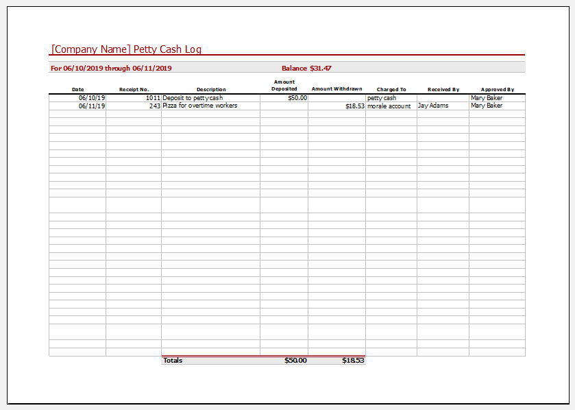 Deposit Log Template from www.xltemplates.org