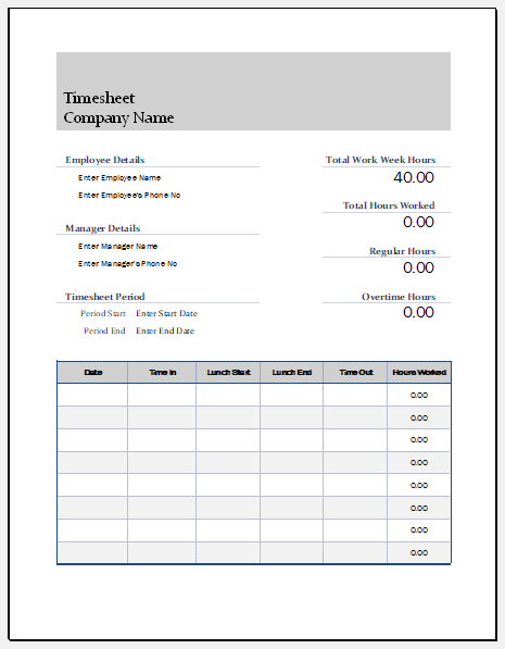Employee timesheet template