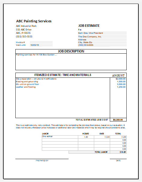 Painting Estimate Template Excel from www.xltemplates.org