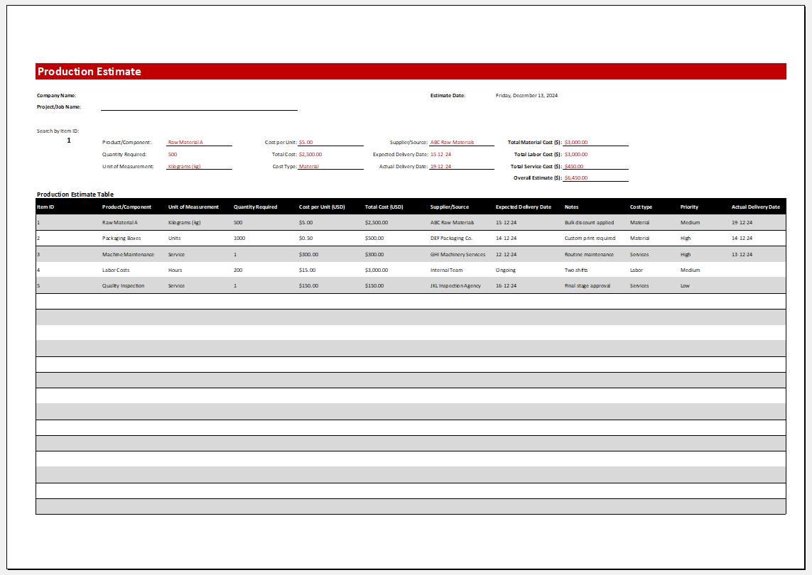 Production Estimate Template for Excel Excel Templates Production Estimate Template for Excel Excel Templates