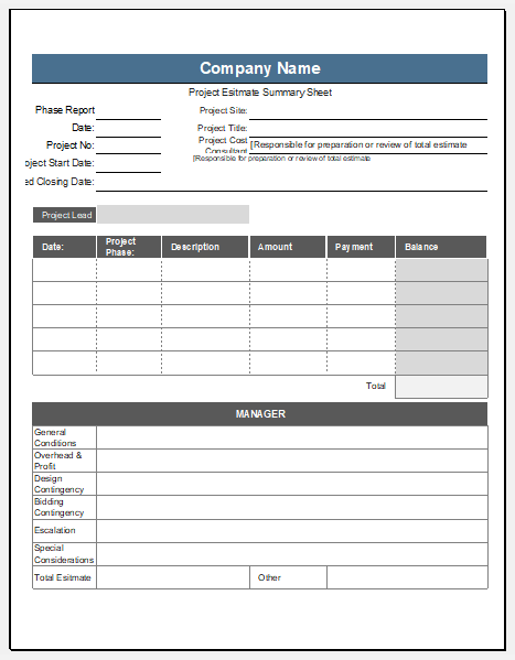 microsoft excel estimate template