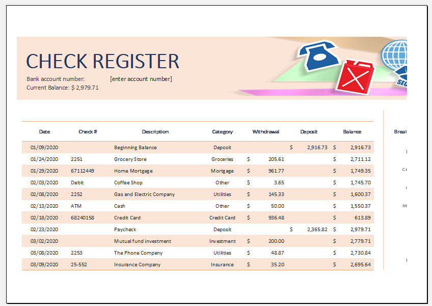 Check Register Template for Excel