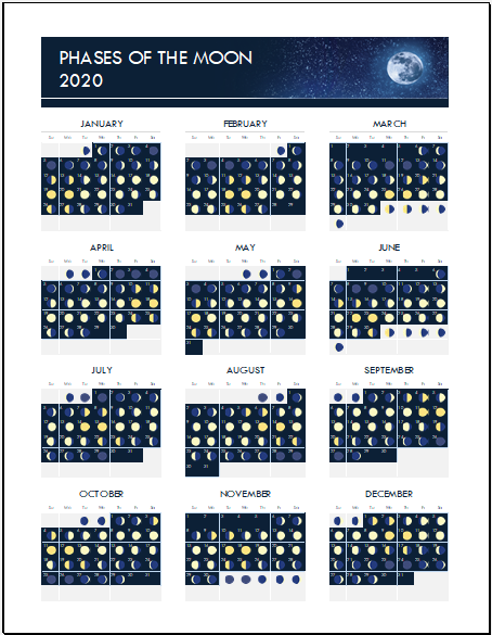 Moon Phase Calendar Template For Excel Excel Templates