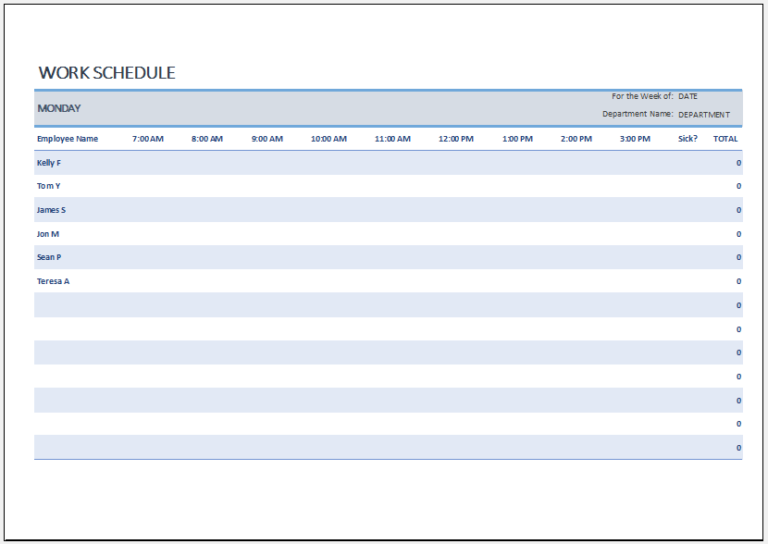 Employee Work Schedule Template for Excel | Excel Templates
