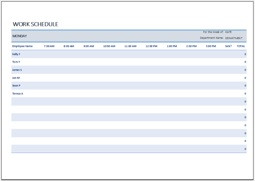 Employee work schedule template for Excel