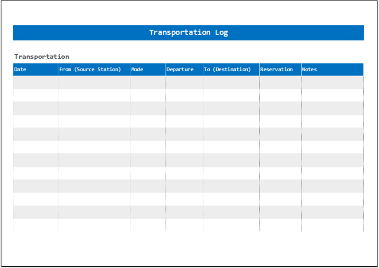 Transportation Log Template for Excel Excel Templates