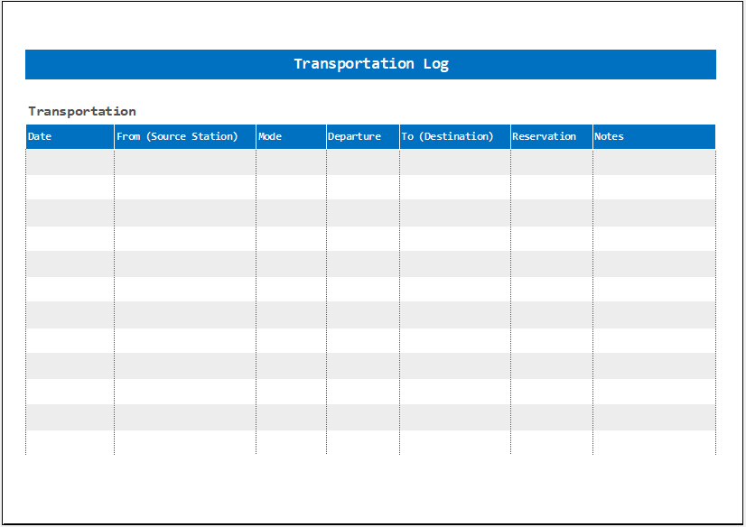 Transportation Log Template for Excel