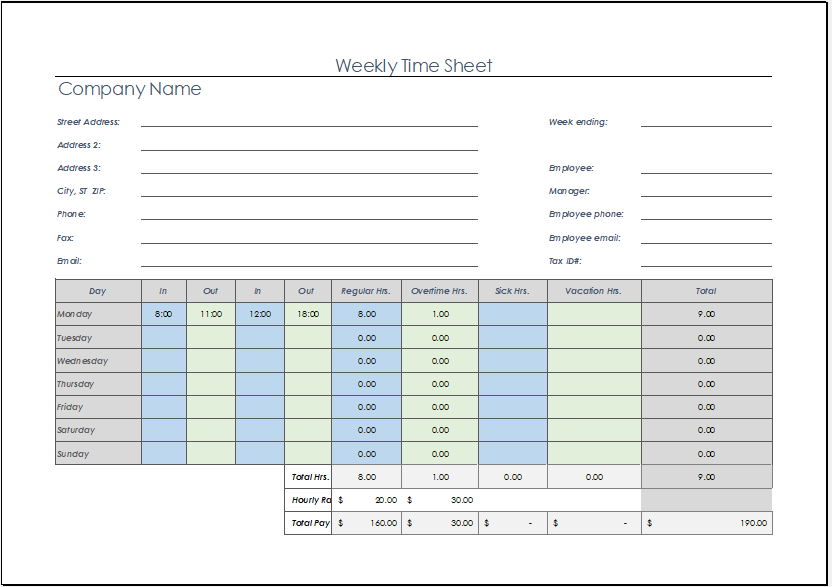 Weekly Timesheet Template For Excel Excel Templates