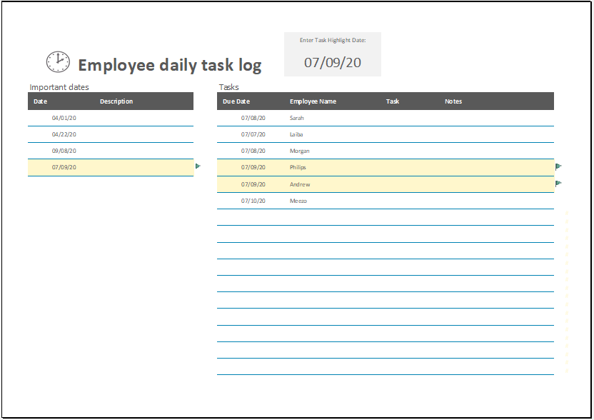 Employee Daily Task Log Template