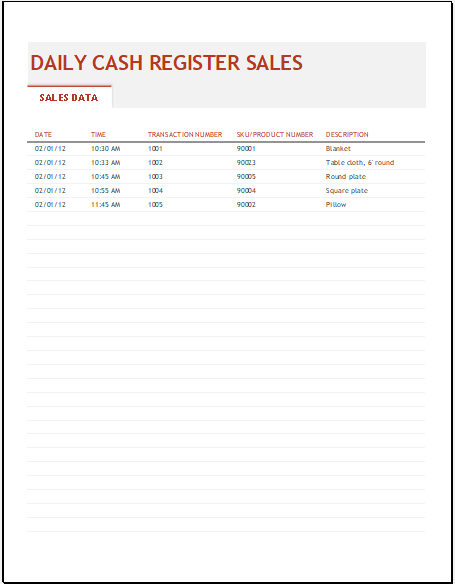 Daily sales register template