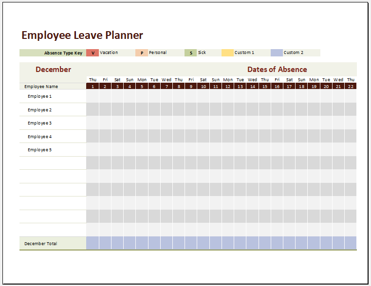 Employee Leave Roster Template for Excel