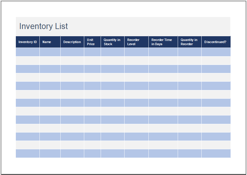 Parts inventory spreadsheet