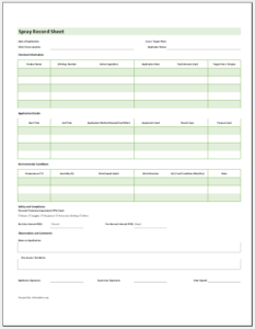 Spray Record Sheet Template for Excel | Excel Templates