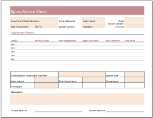 Spray Record Sheet Template for Excel | Excel Templates