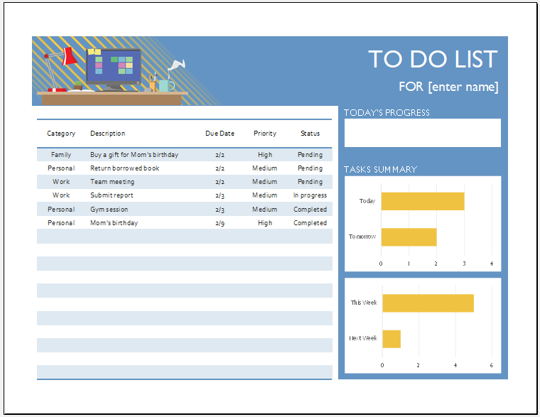 create a todo list in excel