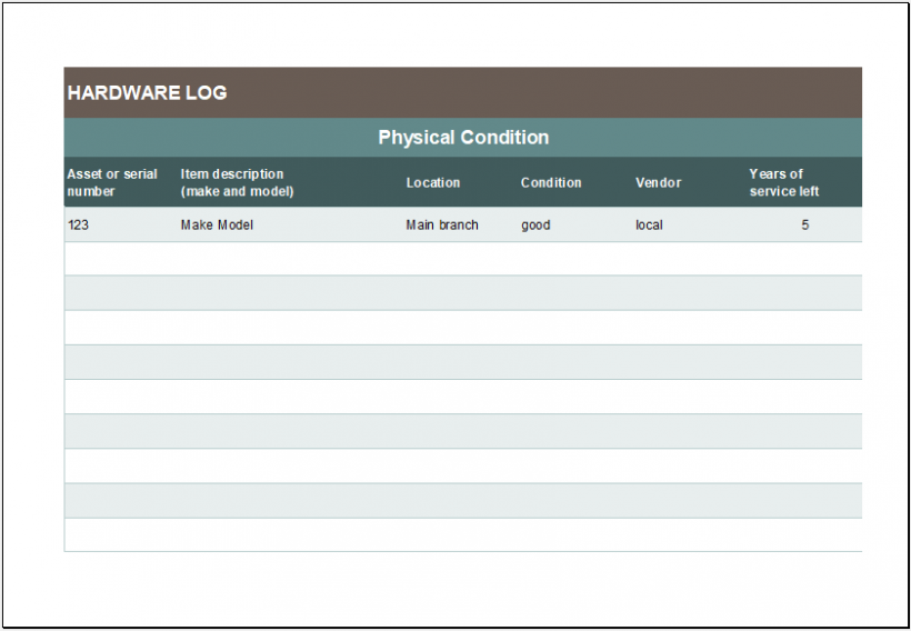 Hardware Log Sheet Template for Excel Excel Templates