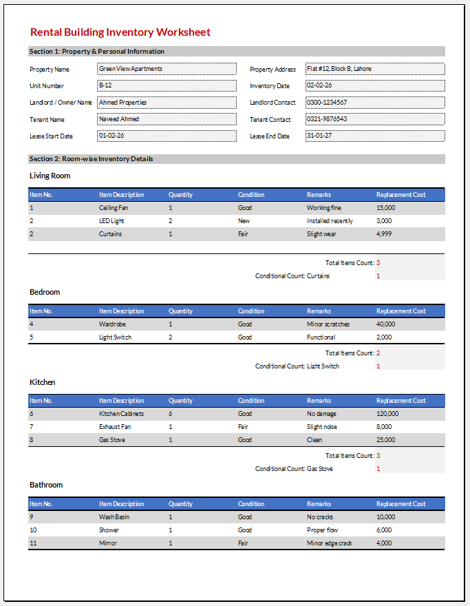 Rental Building Inventory Worksheet