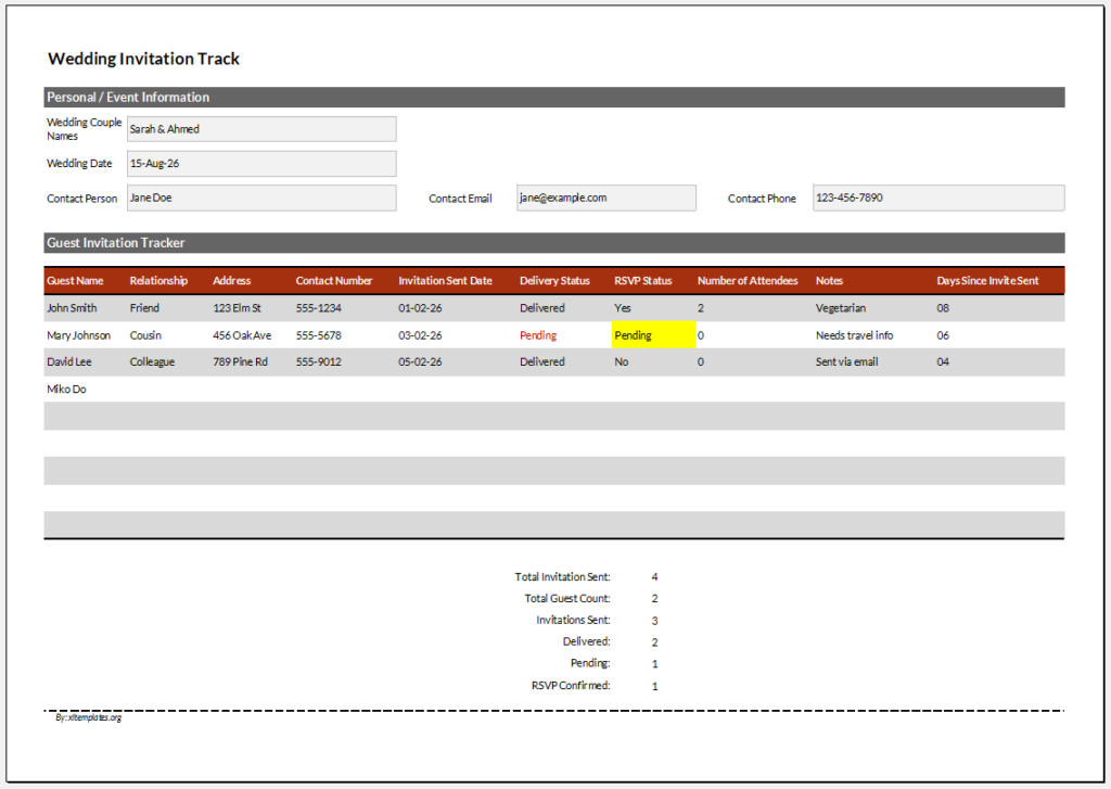 Wedding Invitation Track Template