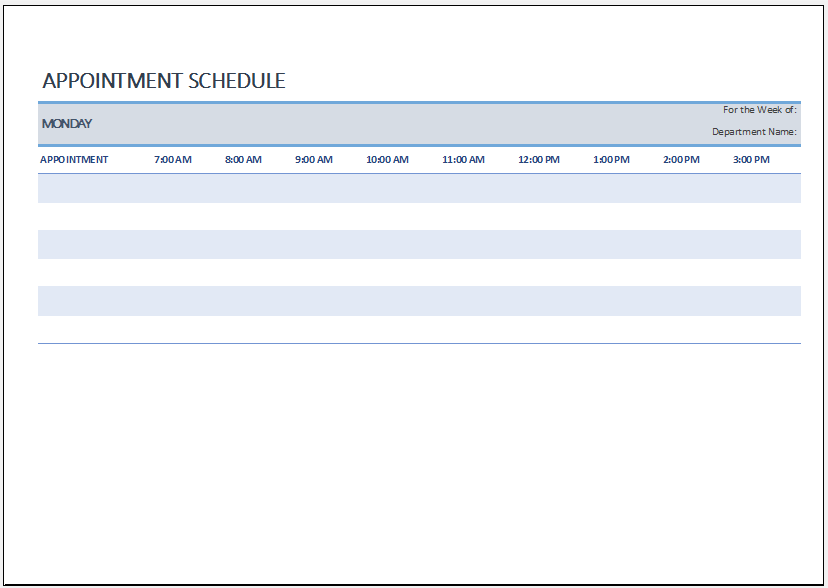 Weekly appointment sheet template