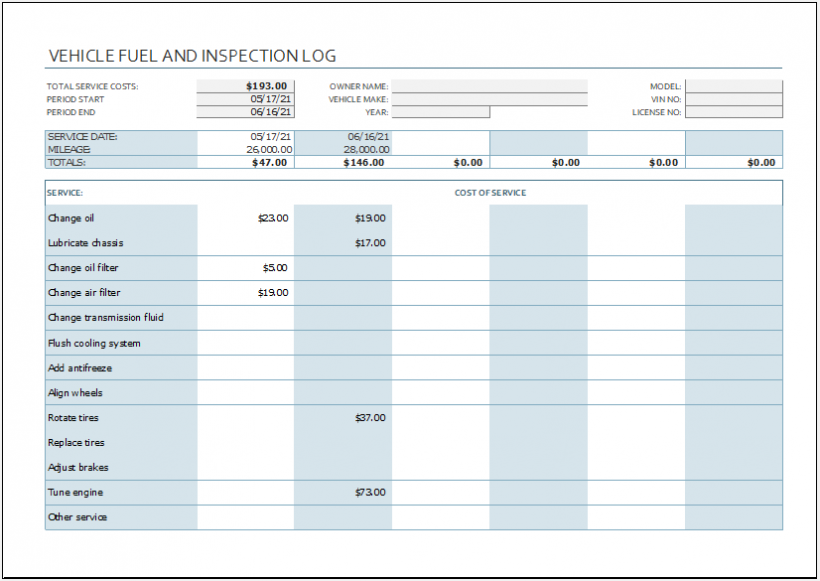 Company Vehicle Fuel and Inspection Log | Download for FREE