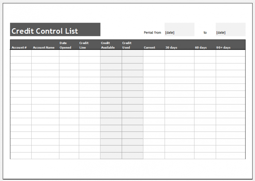 Credit Control List Template Excel Templates Download