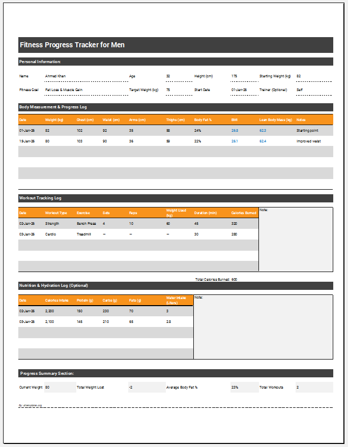Fitness Progress Tracker for Men