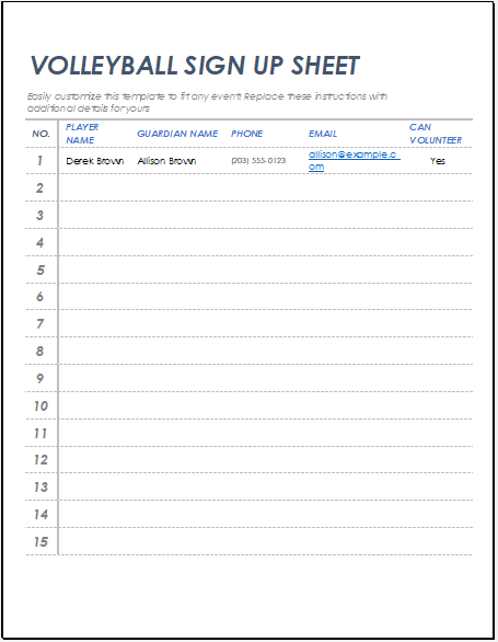 Volleyball signup sheet template