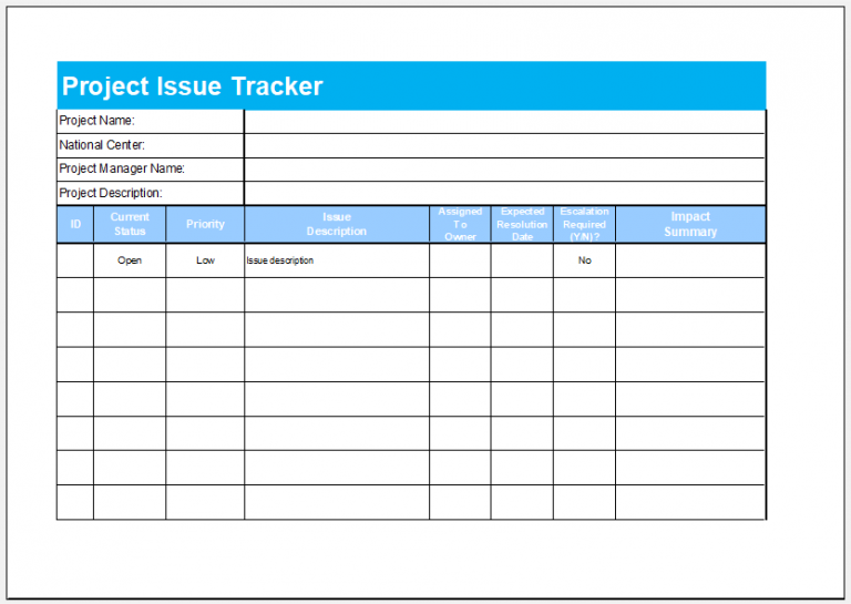 Project Management Issue Tracking Template