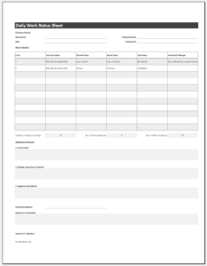 Work Status Worksheet.pdf Daily Work Status Sheet Template | FREE Download for Excel