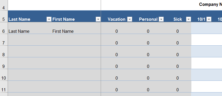 Vacation and sick time tracking worksheet