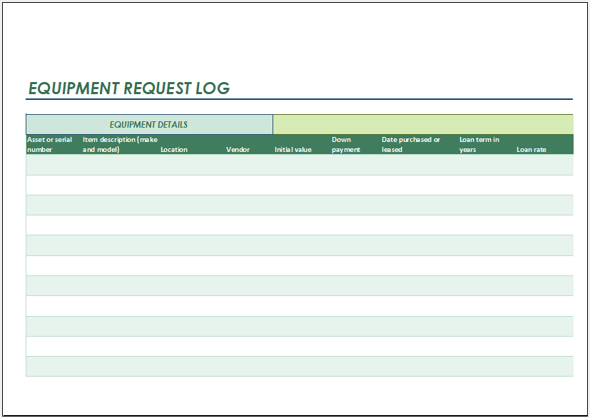 Equipment request log template