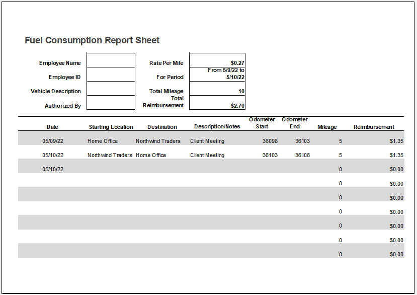Monthly Fuel Consumption Report Sheet