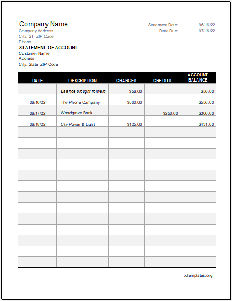 Monthly statement of account template