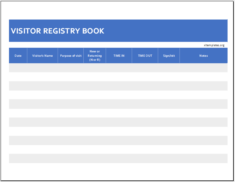 Visitor registry book template