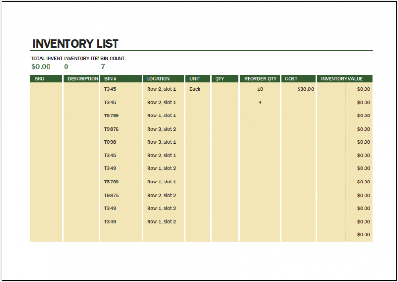 Small Business Inventory Spreadsheet Excel Template (.xls)