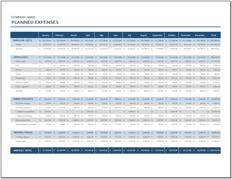 Business operations budget worksheet template