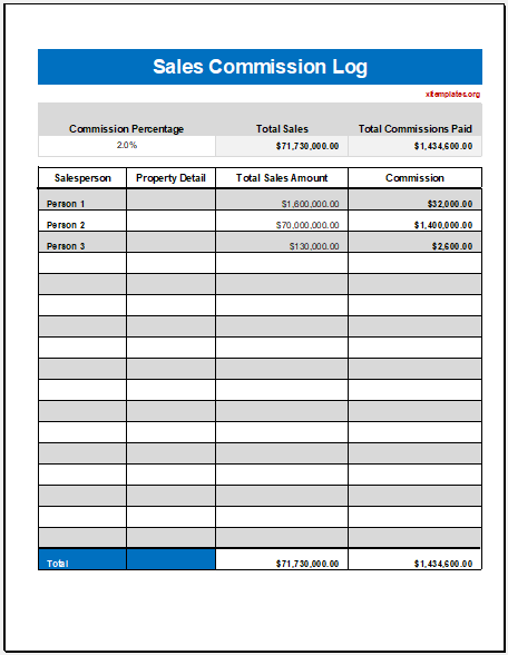 Property agent sales commission log sheet