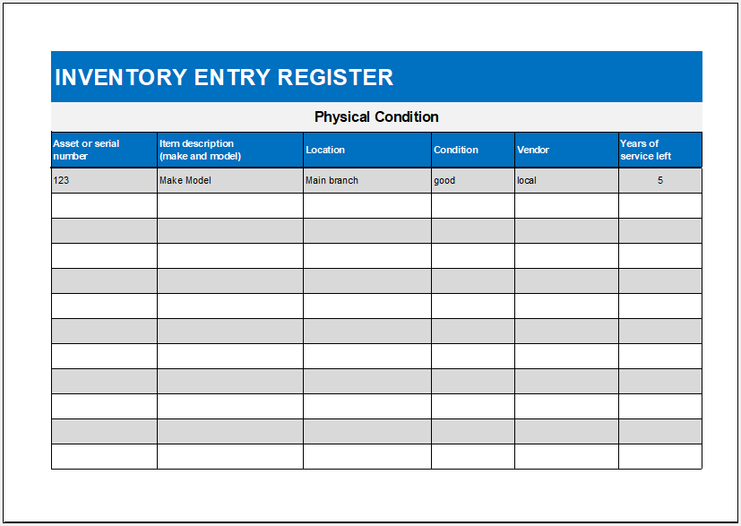 Inventory entry register template