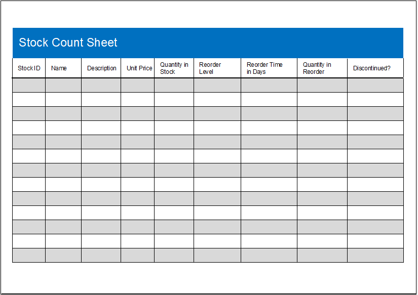 Stock count sheet template