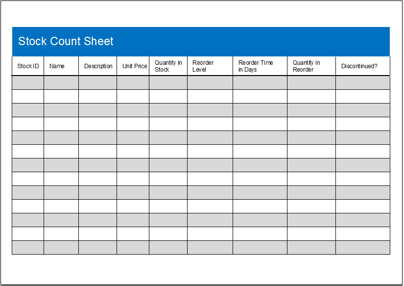 Stock Count Sheet Template Ms Excel Xlsx Worksheet